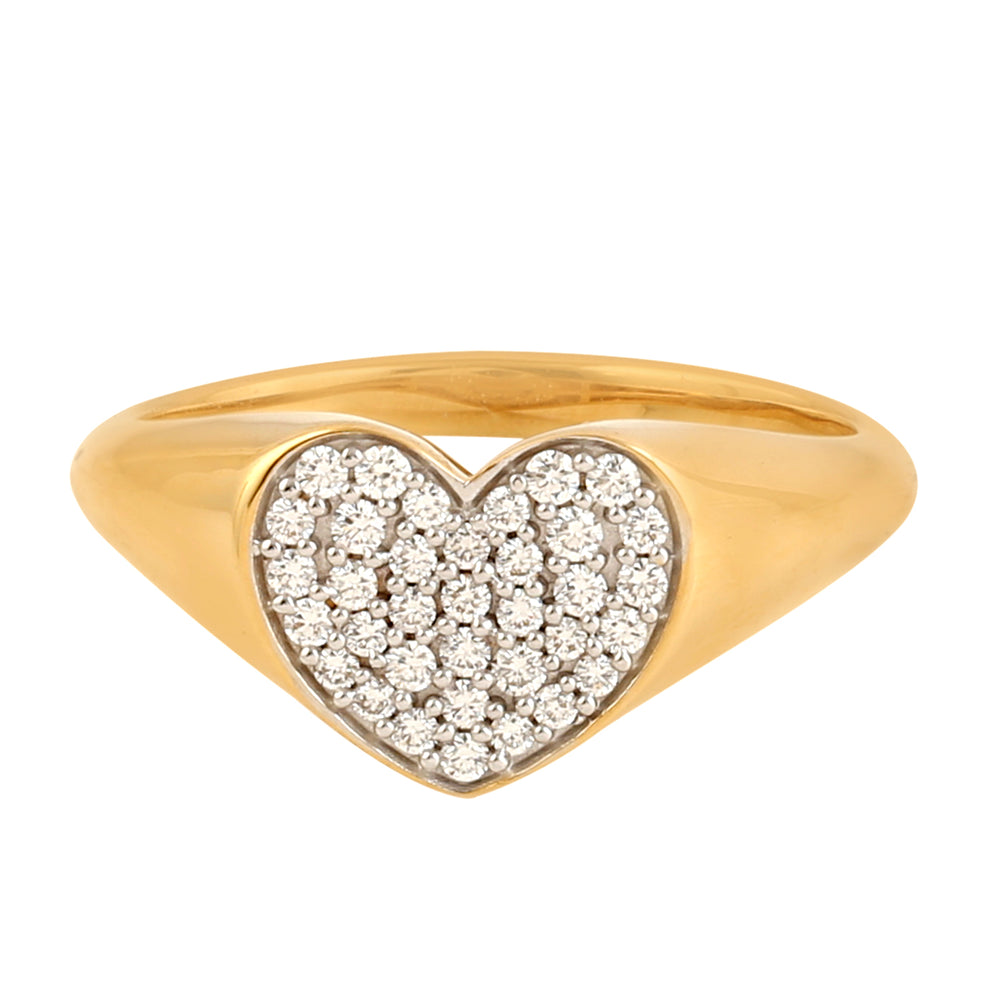 Natural Studded Diamond Heart Design Ring Jewelry In Solid 18k Yellow Gold