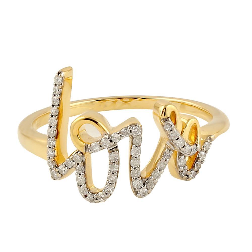 Designer yellow gold 14k diamond pave love statement ring for her