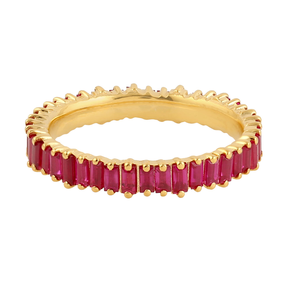 Prong Set Baguette Ruby Precious Gemstone Band Ring Precious Gemstone Jewelry In 18k Yellow Gold