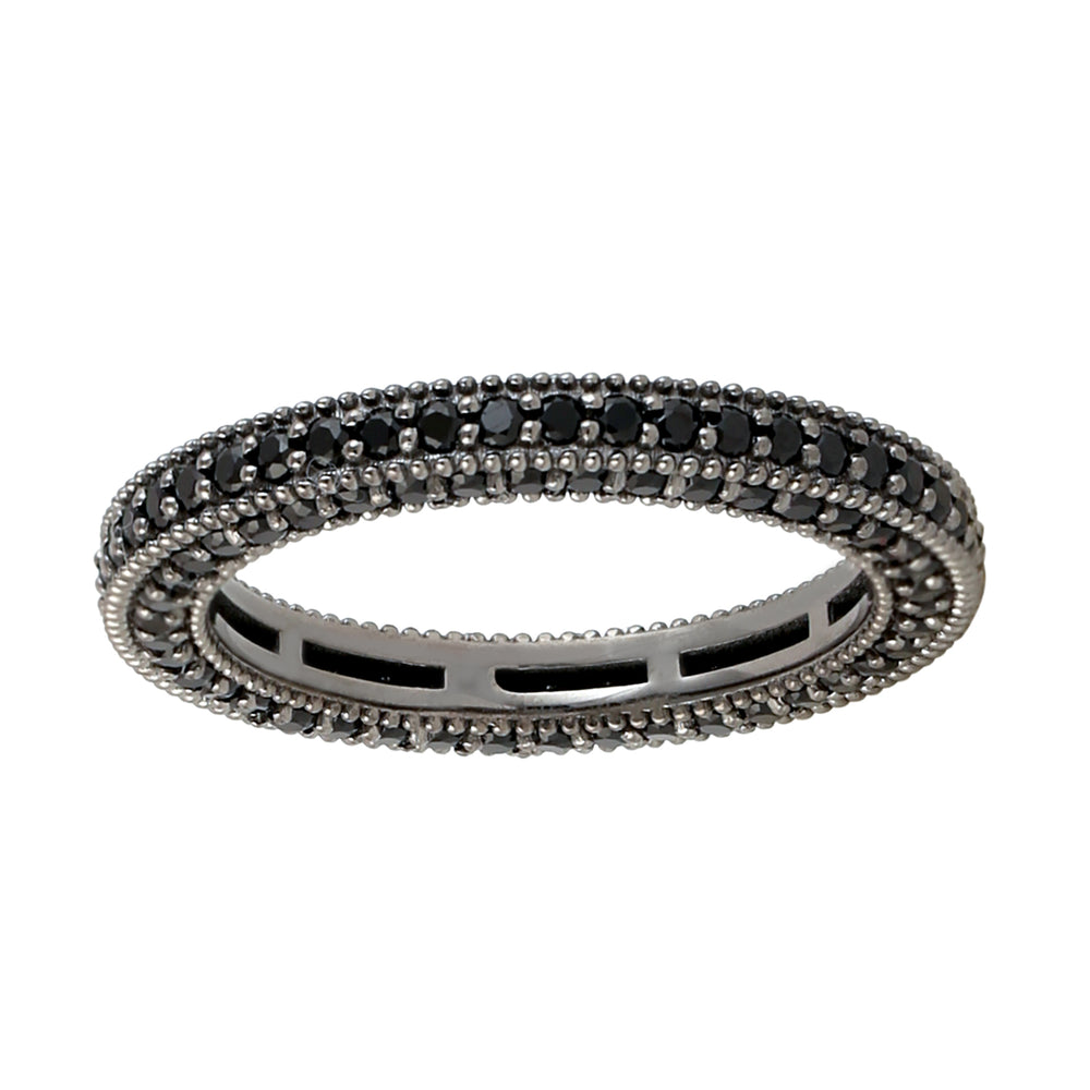 925 Sterling Silver Natural Black Spinel Stackable Band Ring Fine Jewelry