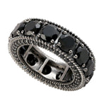 Handmade Prong Set Black Spinel Band Ring Jewelry In 925 Sterling Silver