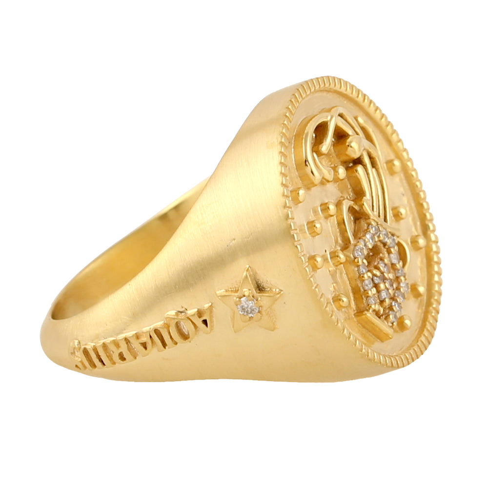 Handcarved Flower Pot Cocktail Ring With Studded Diamond Jewelry In 14k Yellow Gold