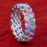 Prong Set Multicolor Sapphire Band Ring Jewelry In 18k White Gold Beautiful Gift