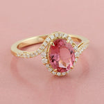 Beautiful Pink Tourmaline Pave Diamond Cocktail Ring Jewelry In 18k Yellow Gold