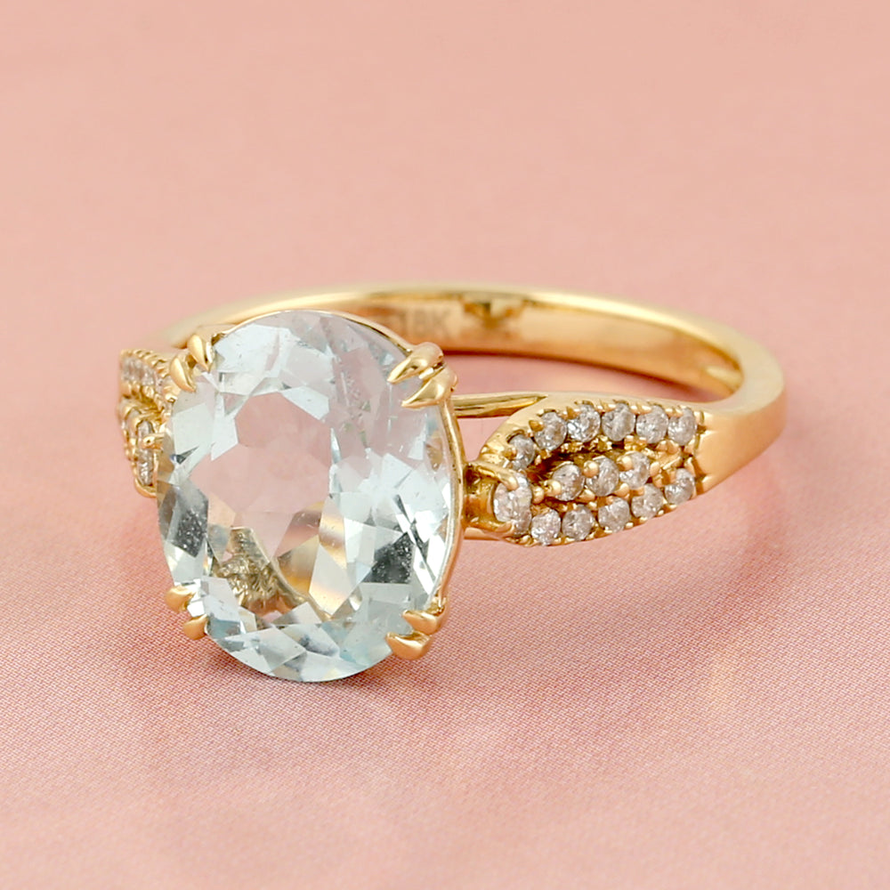 Aquamarine & Diamond Accent Cocktail Ring Jewelry In 18k Yellow Gold