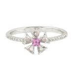 Natural Pink Sapphire Tapered Baguette Floral Ring In 18k White Gold