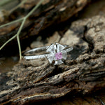 Natural Pink Sapphire Tapered Baguette Floral Ring In 18k White Gold