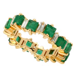 Yellow Gold Emerald & Diamond Band Ring For Women