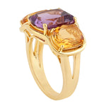 Handmade Citrine,Amethyst Three Stone Designer Ring In 18k Yellow Gold Jewelry