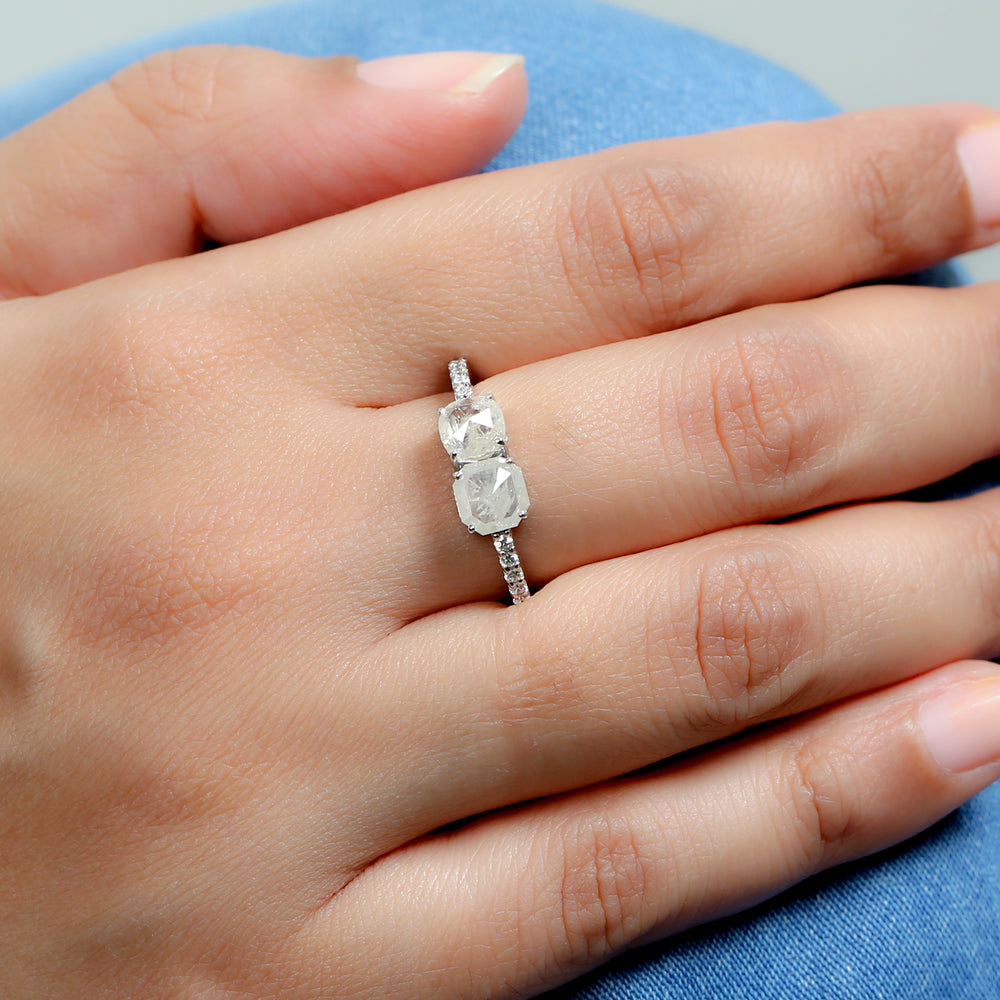 Solid 18k White Gold Handmade Beautiful Diamond Ring Jewelry