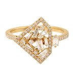 Baguette Pave Diamond Designer Cluster Ring In 18k Yellow Gold