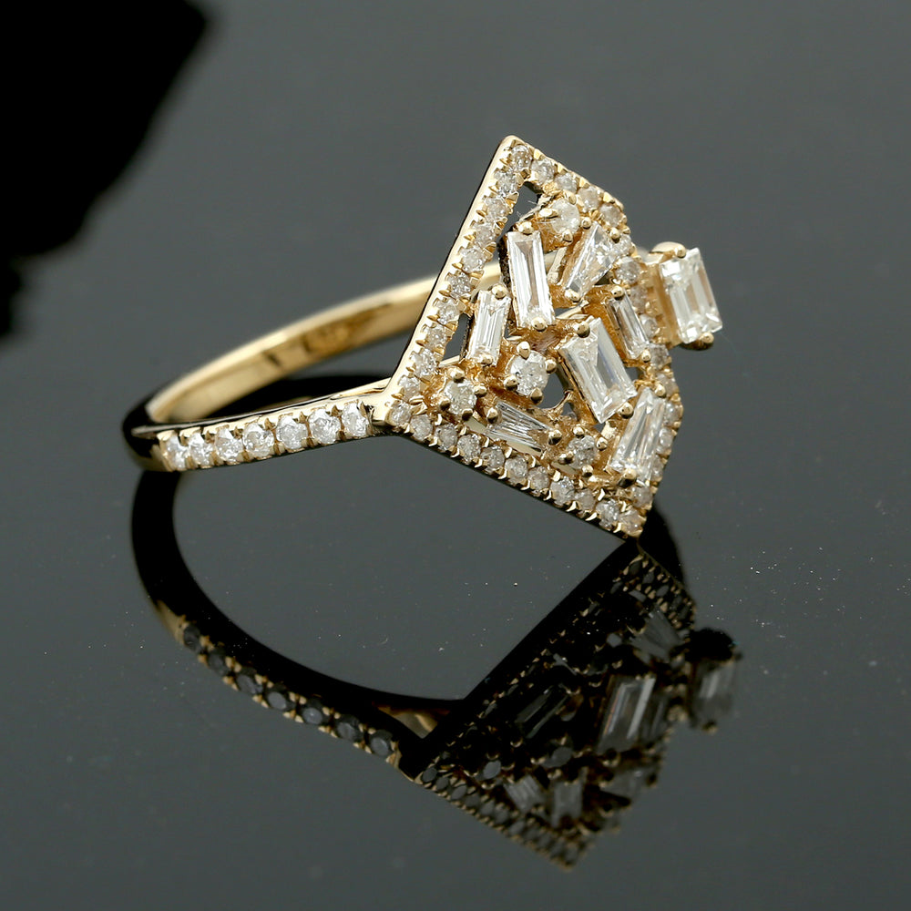 Baguette Pave Diamond Designer Cluster Ring In 18k Yellow Gold