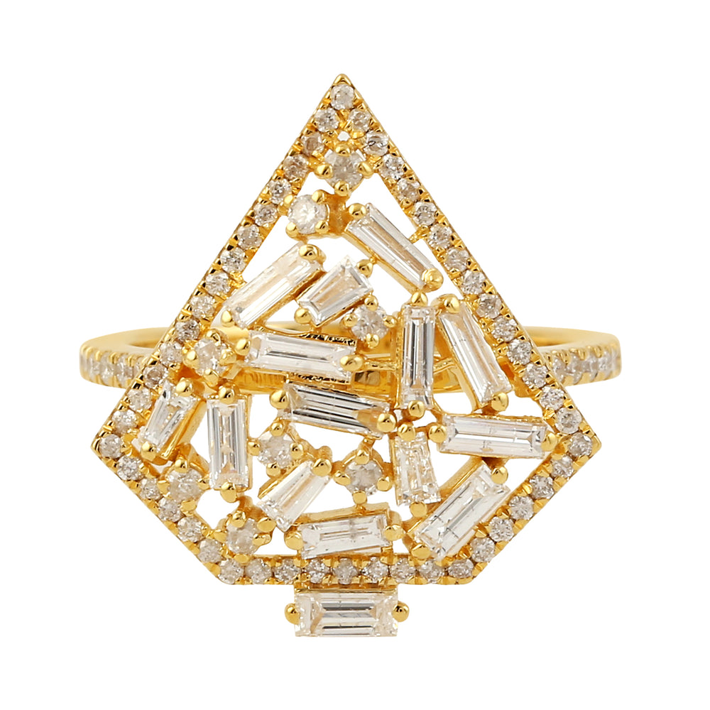 Tapered Baguette Geometric Ring In 18k Yellow Gold