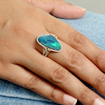 Natural Opal Doublet & Pave Diamond Designer Cocktail Ring In 18k Yellow Gold Gift
