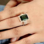 Emerald Cut Tourmaline Pave Diamond Party Wear Cocktail Ring In 18k Yellow Gold
