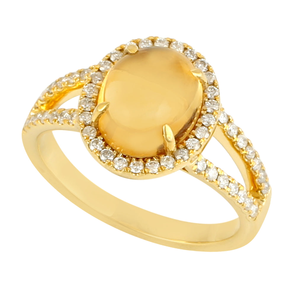 Citrine Pave Diamond Accent Ring in 14k Yellow Gold For Her