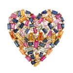 Multicolor Sapphire Diamond Cluster Heart Ring In 18k Yellow Gold