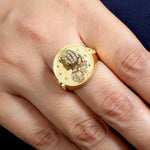Handmade Pave Diamond 14k Yellow Gold Virgo Zodiac Dome Ring For Gift