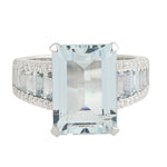 Emerald Cut Aquamarine Beautiful Diamond Engagement Ring In 18k White Gold
