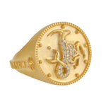 Natural Diamond Capricon Zodiac Signet Ring In 14k Gold
