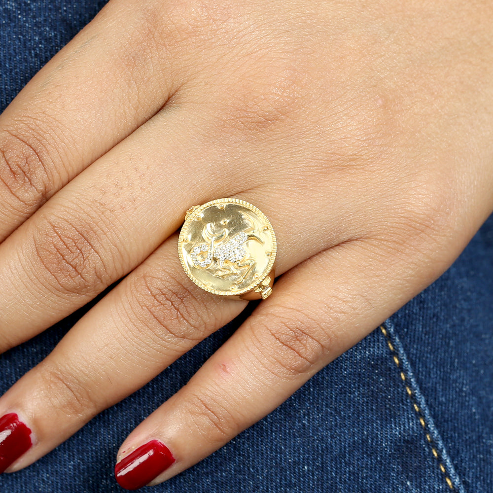 Natural Diamond Capricon Zodiac Signet Ring In 14k Gold