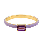 Baguette Amethyst Enamel Band Ring In 18k Yellow Gold Fine Jewelry