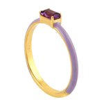 Baguette Amethyst Enamel Band Ring In 18k Yellow Gold Fine Jewelry