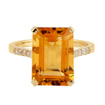 Emerald Cut Citrine Diamond Accent Cocktail Ring In 18k Yellow Gold