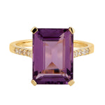 Emerald Cut Amethyst Diamond Accent Cocktail Ring In 18k Yellow Gold
