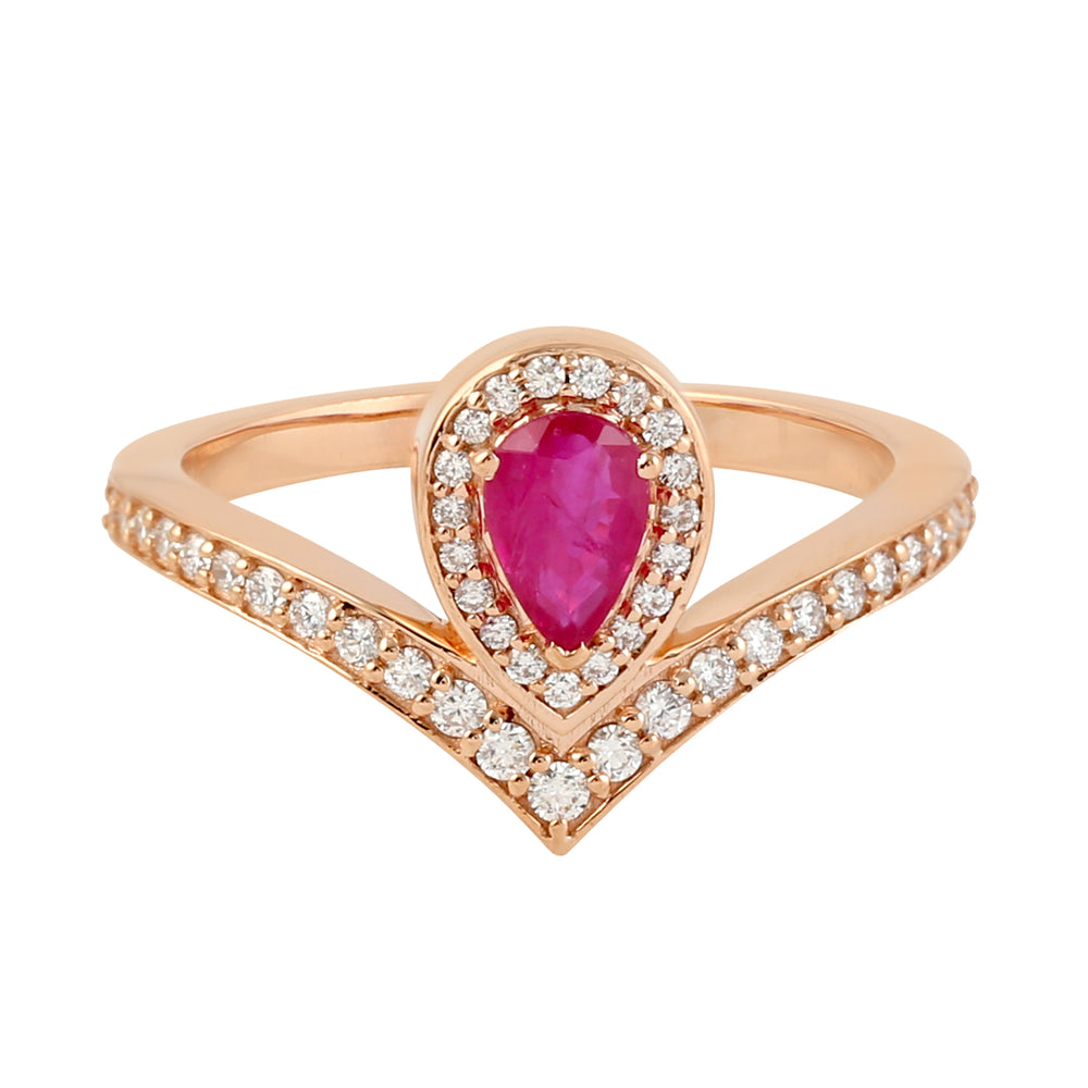 Pear Cut Ruby Pave Diamond Accent Tiara Ring In Rose Gold