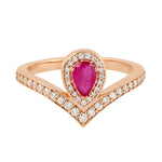 Pear Cut Ruby Pave Diamond Accent Tiara Ring In Rose Gold