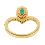 Natural Emerald Pave Diamond Tiara Design 18k Gold Ring