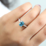 Blue Zirconia Diamond Engagement Ring In 18k White Gold