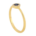 Blue Sapphire Diamond Halo Delicate Ring in 18k Yellow Gold