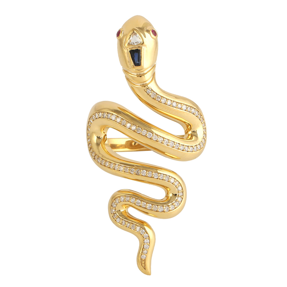 14k Yellow Gold Diamond Snake Ring Sapphire Gemstone Jewelry