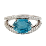 Natural Diamond Blue Zircon Beautiful Ring Solid 18k White Gold
