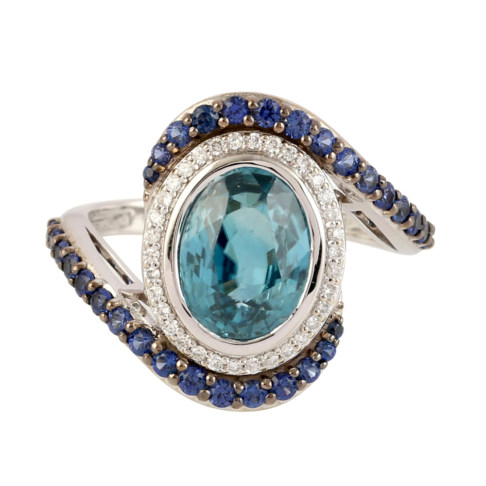 Beautiful Zirconia Sapphire Diamond Designer Ring In White Gold