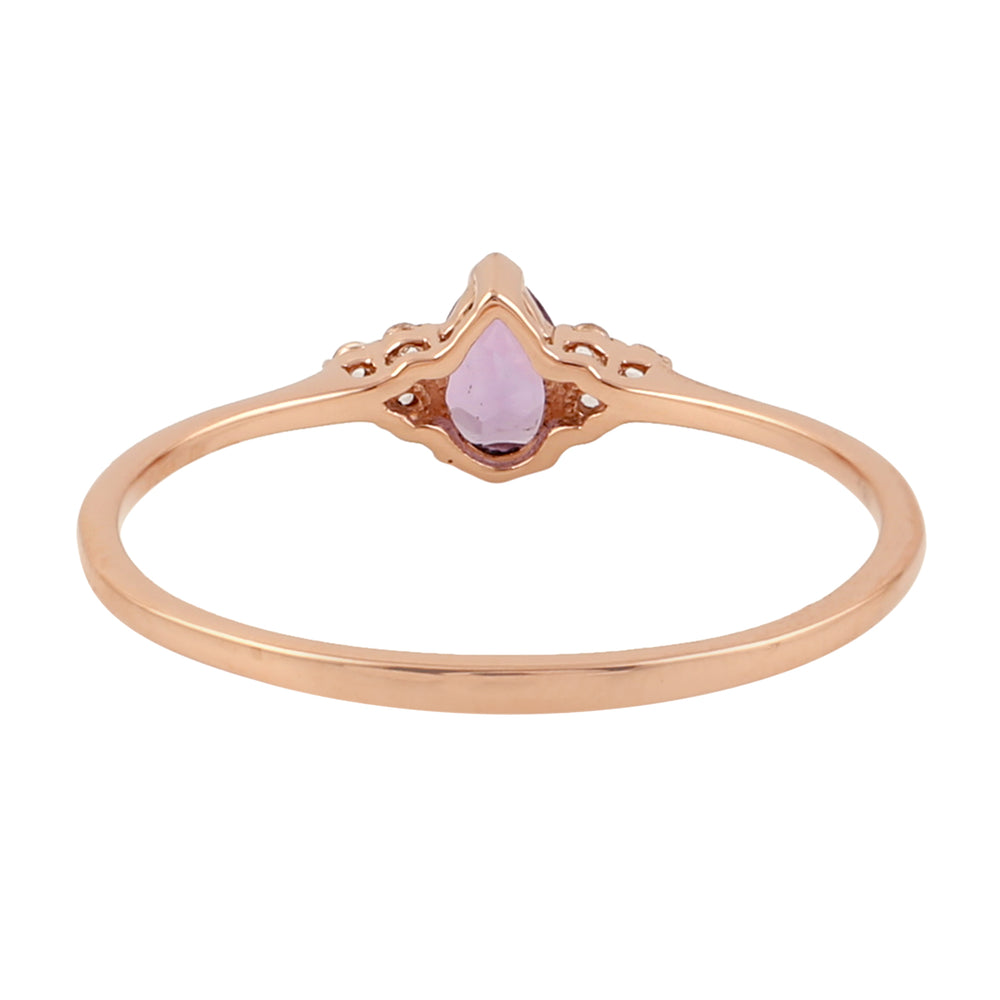 Pear Cut Amethyst Pave Diamond Delicate Ring in 18k Rose Gold