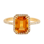 Beautiful Emerald Cut Citrine Diamond Cocktail Ring In 18k Yellow Gold