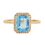 Beautiful Emerald Cut Blue Topaz Diamond Cocktail Ring In 18k Yellow Gold
