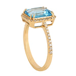 Beautiful Emerald Cut Blue Topaz Diamond Cocktail Ring In 18k Yellow Gold