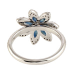 Marquise Sapphire Pave Diamond Daisy Ring in 18k White Gold