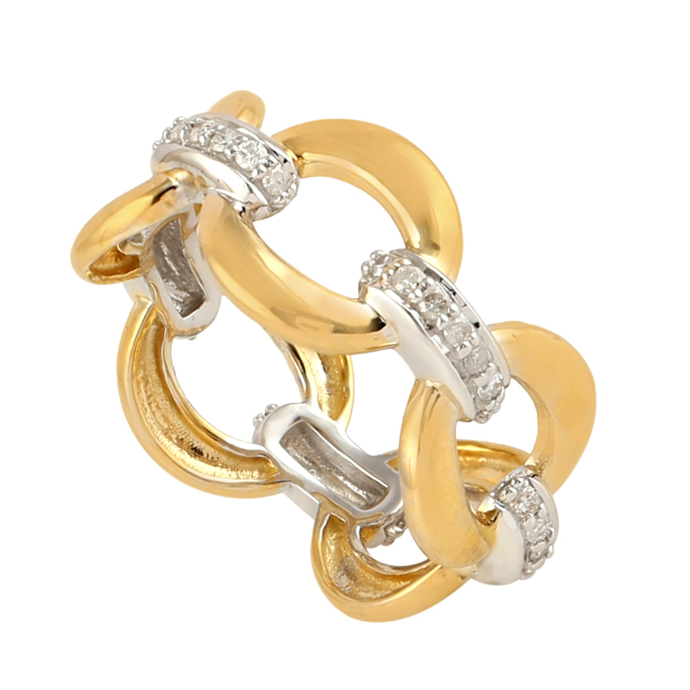 Pave Diamond 18k Yellow Gold Link Chain Band Ring For Gift