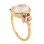 Natural Moonstone Sapphire Diamond Cluster Ring in 18k Gold