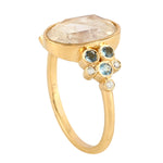 Natural Moonstone Aquamarine Diamond Cluster Ring in 18k Gold