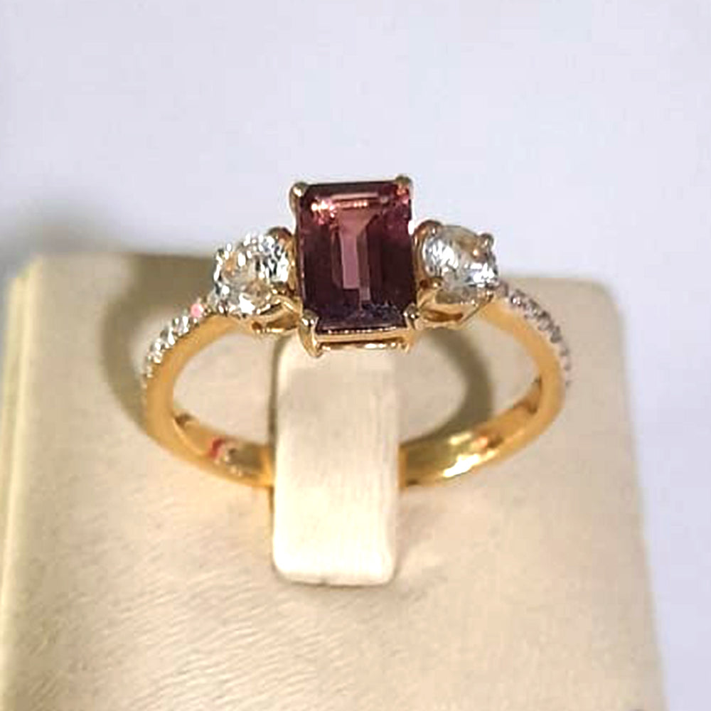 Tourmaline Sapphire Diamond Accent Delicate Ring in 18k Yellow Gold