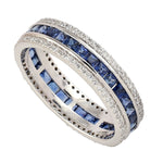 Channel Set Sapphire & Pave Diamond Band Ring In 14k White Gold For Him