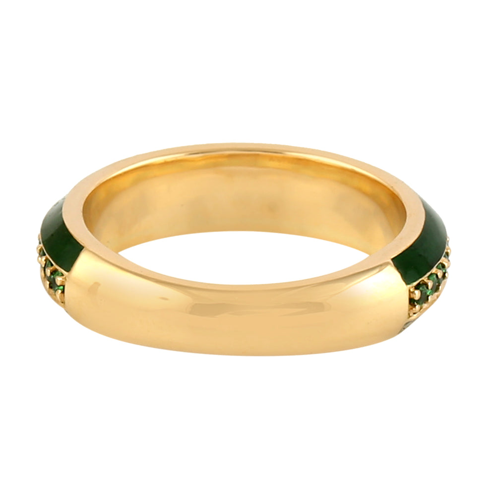 Pave Tsavorite Enamel Band Enamel Ring in 18k Gold
