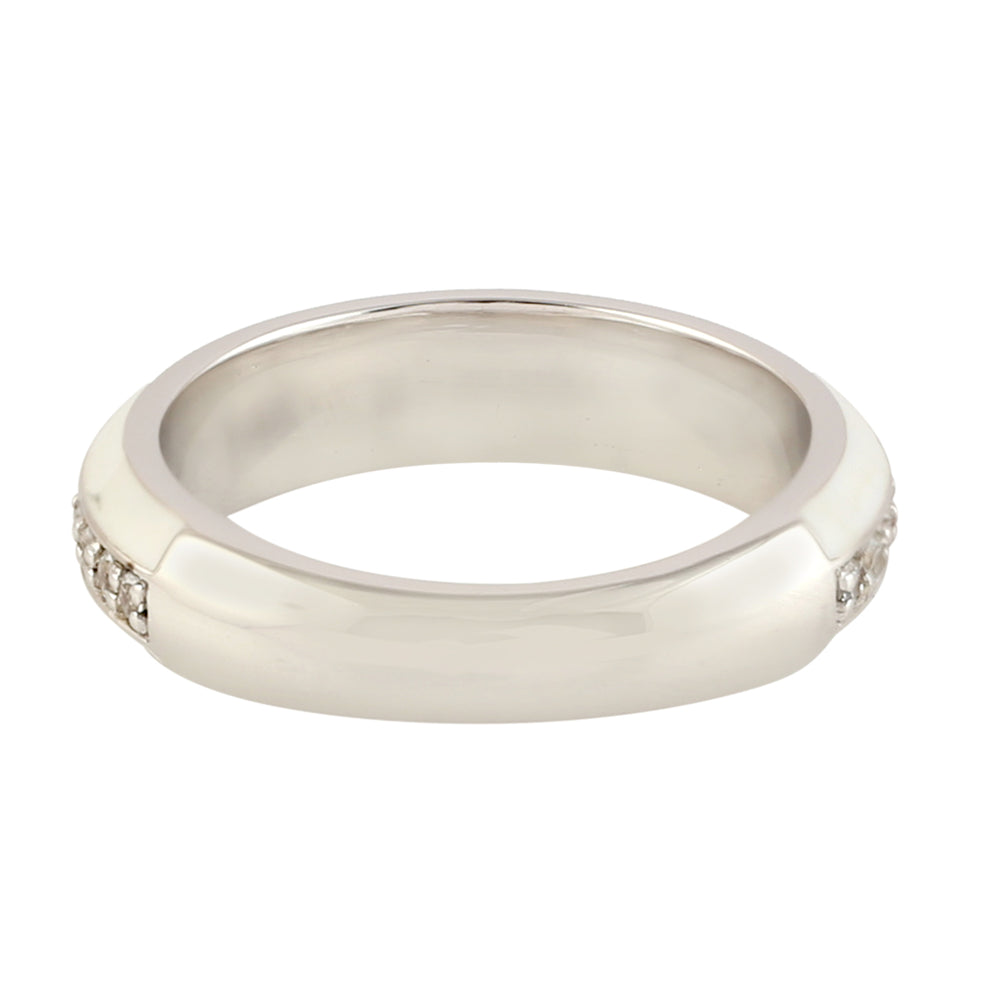 Natural White Sapphire Enamel Band Ring In 18k Gold