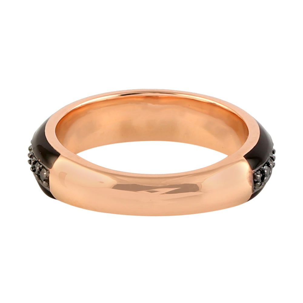 Natural Black Diamond Enamel Band Ring In 18k Gold